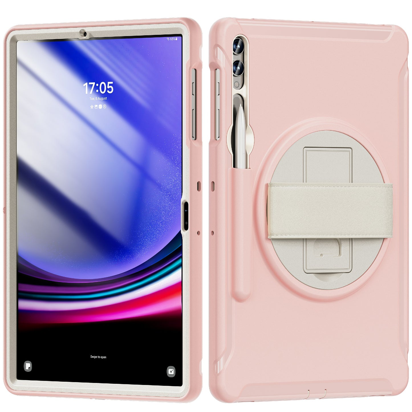 For Samsung Galaxy Tab S9 FE+ / S7+ T970 / Tab S7 FE T730 / Tab S8+ X800 / Tab S9+ X810 Case Pen Holder PC+TPU Tablet Kickstand Cover - Cherry Blossoms Pink