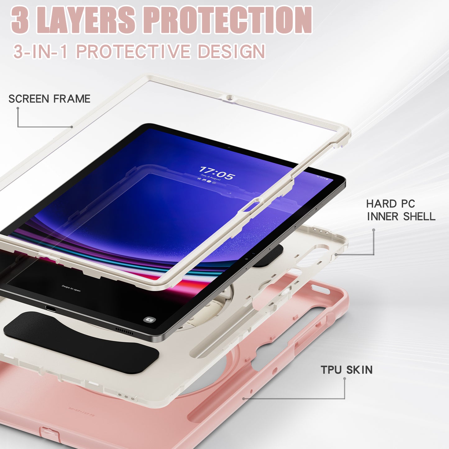 For Samsung Galaxy Tab S9 FE+ / S7+ T970 / Tab S7 FE T730 / Tab S8+ X800 / Tab S9+ X810 Case Pen Holder PC+TPU Tablet Kickstand Cover - Cherry Blossoms Pink