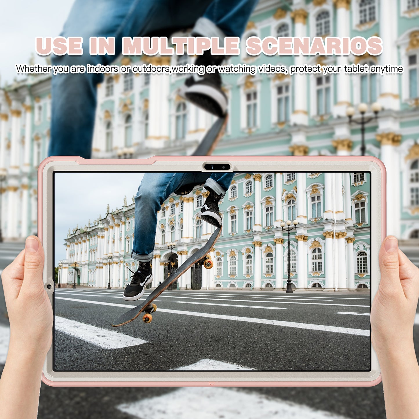 For Samsung Galaxy Tab S9 FE+ / S7+ T970 / Tab S7 FE T730 / Tab S8+ X800 / Tab S9+ X810 Case Pen Holder PC+TPU Tablet Kickstand Cover - Cherry Blossoms Pink