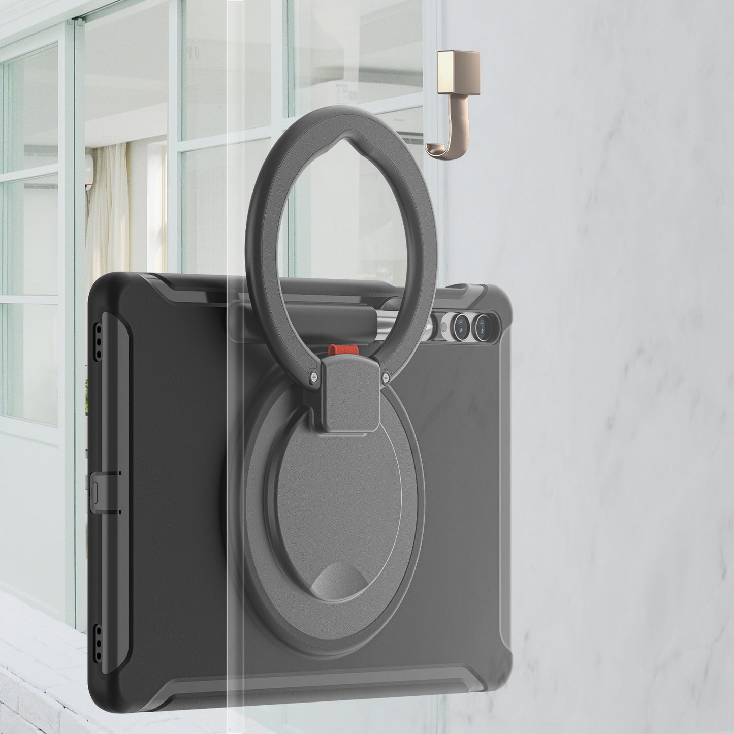 For Samsung Galaxy Tab S10+ X826 / S9 FE+ / S7+ T970 / Tab S7 FE T730 / Tab S8+ X800 / Tab S9+ X810 Case PC+TPU Rotating Kickstand Tablet Cover with Pen Holder - Black