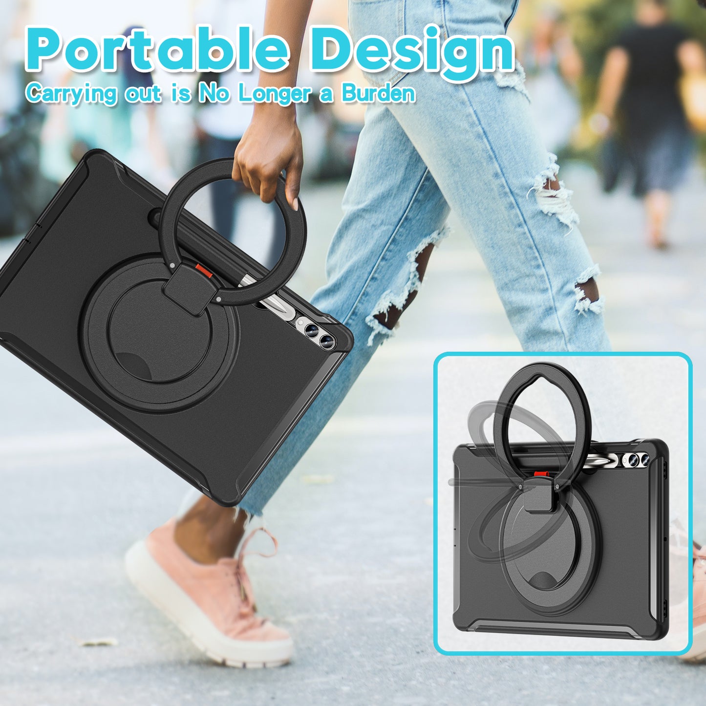 For Samsung Galaxy Tab S10+ X826 / S9 FE+ / S7+ T970 / Tab S7 FE T730 / Tab S8+ X800 / Tab S9+ X810 Case PC+TPU Rotating Kickstand Tablet Cover with Pen Holder - Black