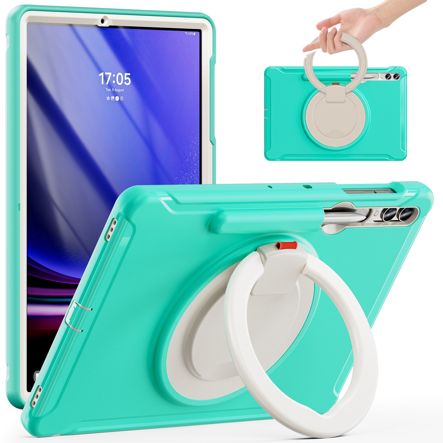 For Samsung Galaxy Tab S10+ X826 / S9 FE+ / S7+ T970 / Tab S7 FE T730 / Tab S8+ X800 / Tab S9+ X810 Case PC+TPU Rotating Kickstand Tablet Cover with Pen Holder - Mint Green