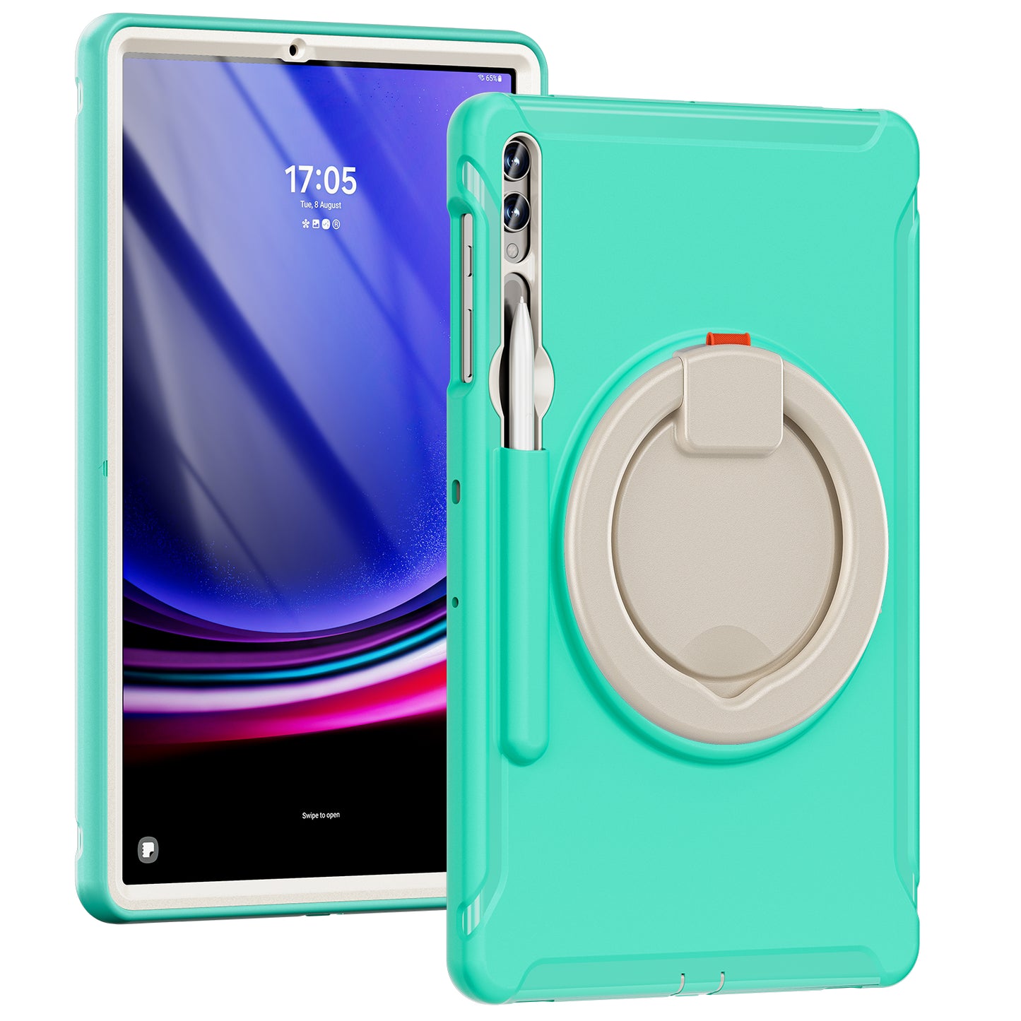 For Samsung Galaxy Tab S10+ X826 / S9 FE+ / S7+ T970 / Tab S7 FE T730 / Tab S8+ X800 / Tab S9+ X810 Case PC+TPU Rotating Kickstand Tablet Cover with Pen Holder - Mint Green