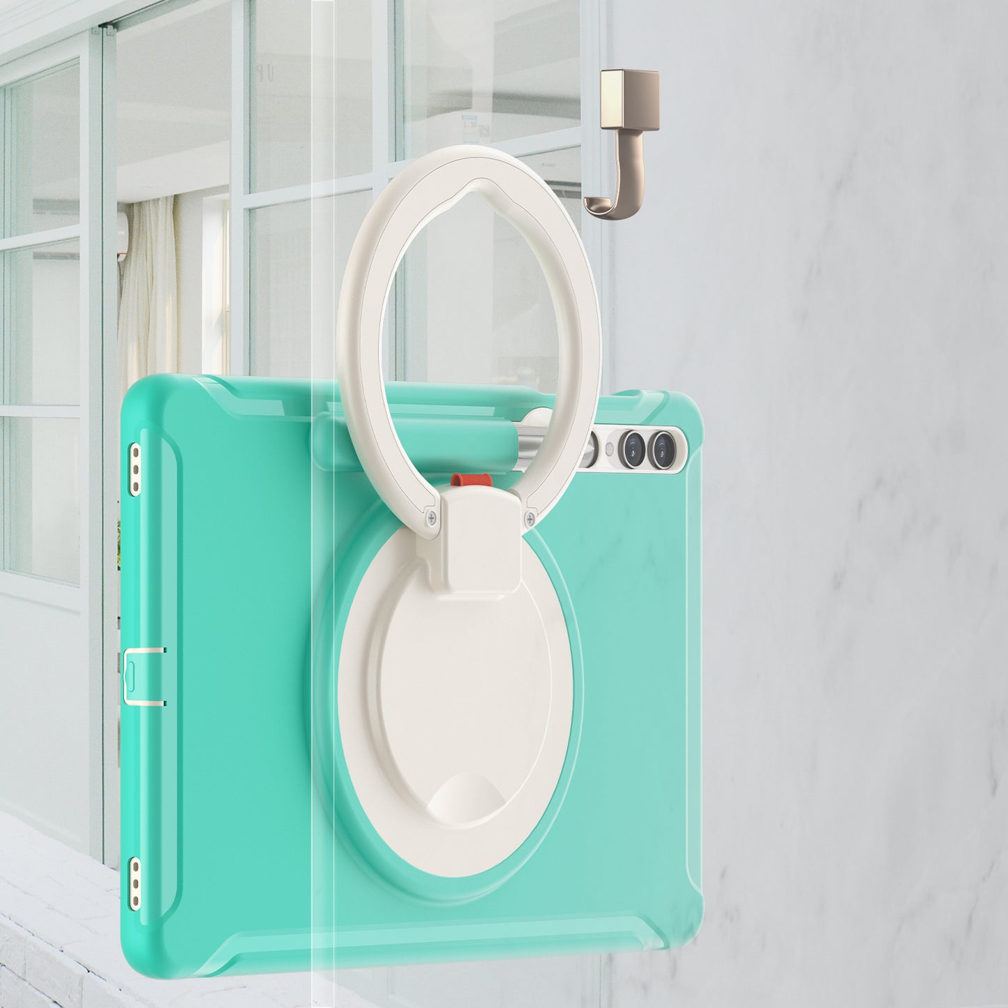 For Samsung Galaxy Tab S10+ X826 / S9 FE+ / S7+ T970 / Tab S7 FE T730 / Tab S8+ X800 / Tab S9+ X810 Case PC+TPU Rotating Kickstand Tablet Cover with Pen Holder - Mint Green