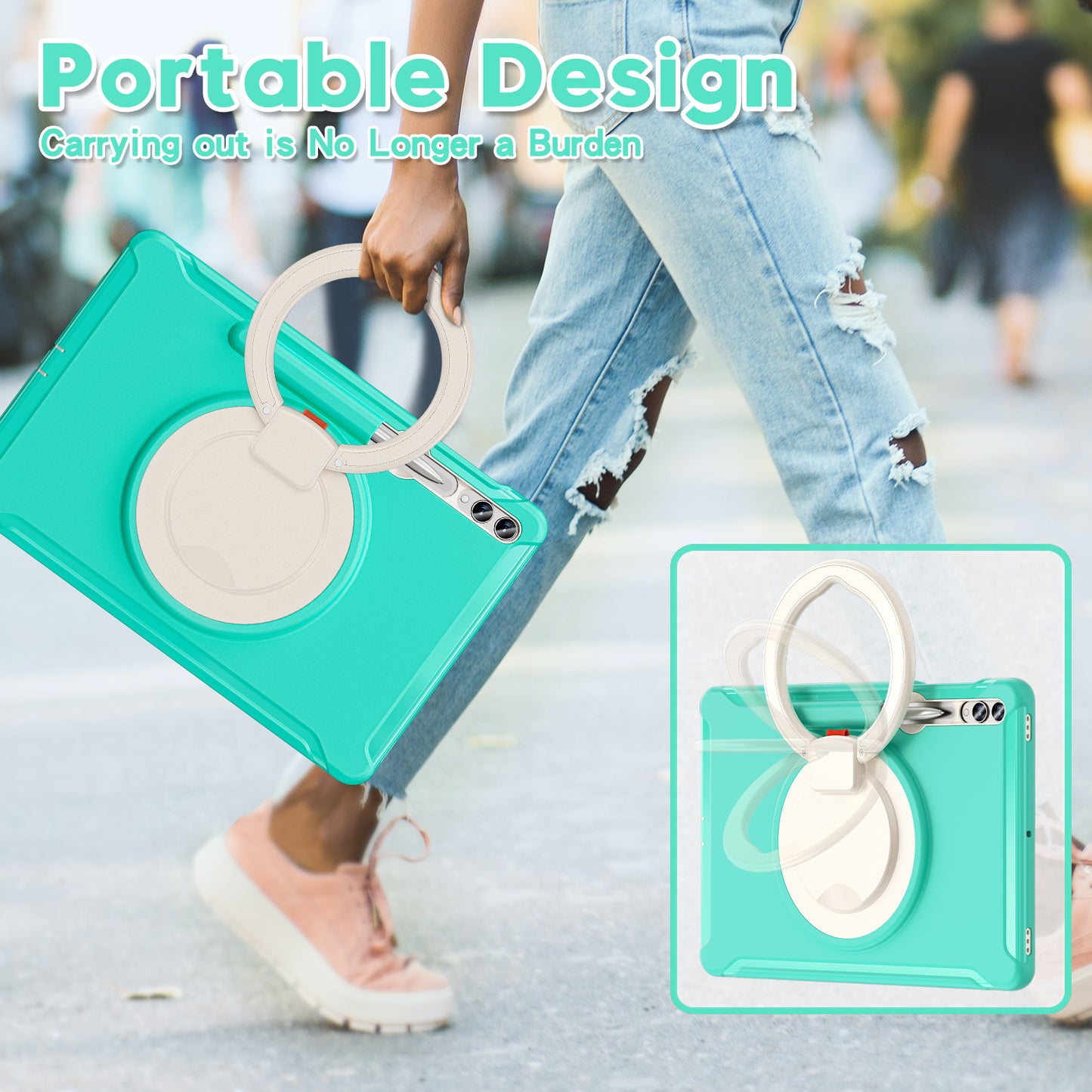 For Samsung Galaxy Tab S10+ X826 / S9 FE+ / S7+ T970 / Tab S7 FE T730 / Tab S8+ X800 / Tab S9+ X810 Case PC+TPU Rotating Kickstand Tablet Cover with Pen Holder - Mint Green