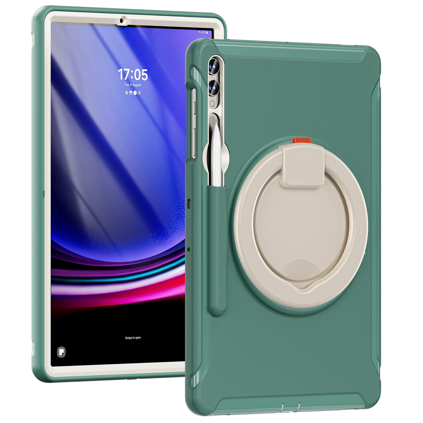 For Samsung Galaxy Tab S10+ X826 / S9 FE+ / S7+ T970 / Tab S7 FE T730 / Tab S8+ X800 / Tab S9+ X810 Case PC+TPU Rotating Kickstand Tablet Cover with Pen Holder - Emerald Green