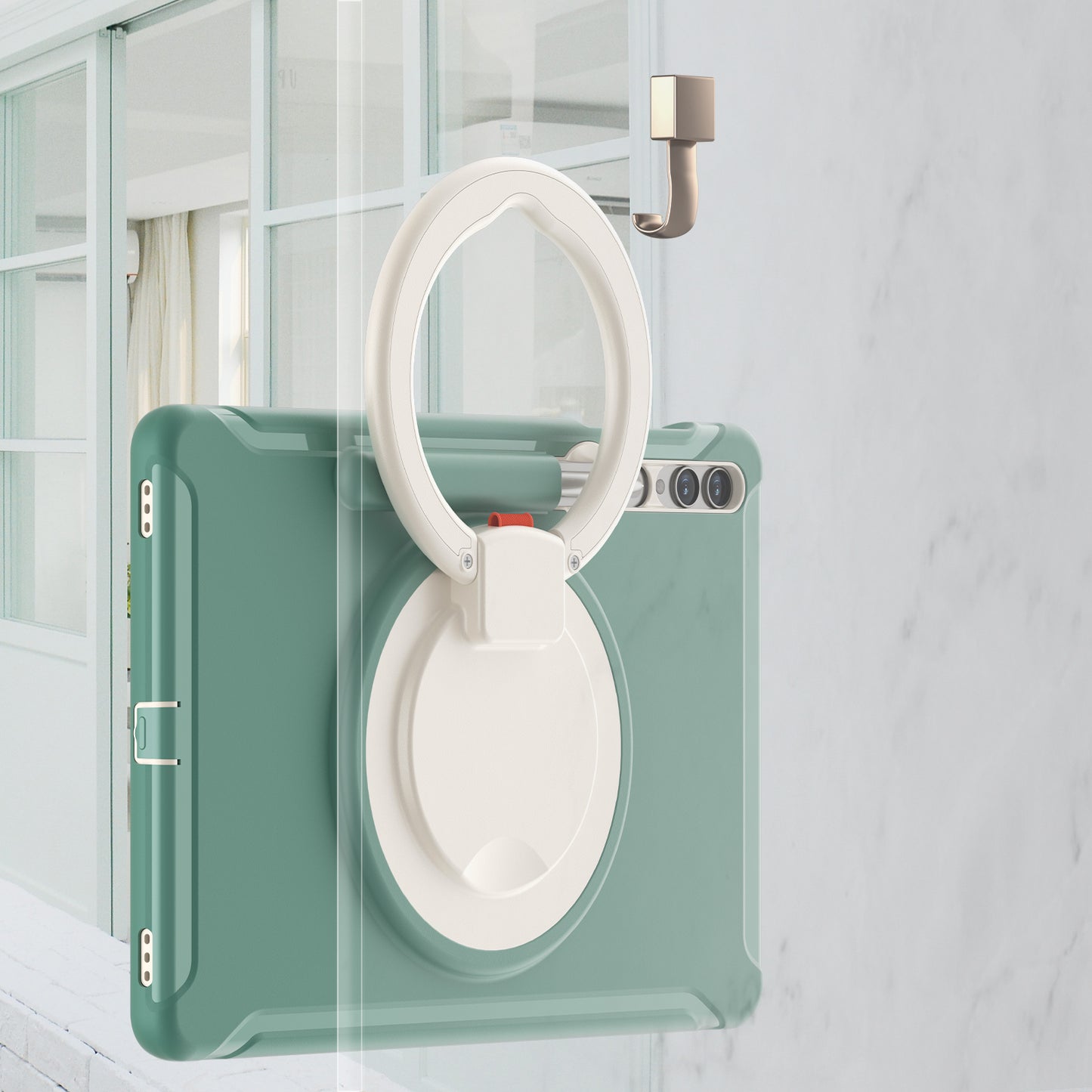 For Samsung Galaxy Tab S10+ X826 / S9 FE+ / S7+ T970 / Tab S7 FE T730 / Tab S8+ X800 / Tab S9+ X810 Case PC+TPU Rotating Kickstand Tablet Cover with Pen Holder - Emerald Green