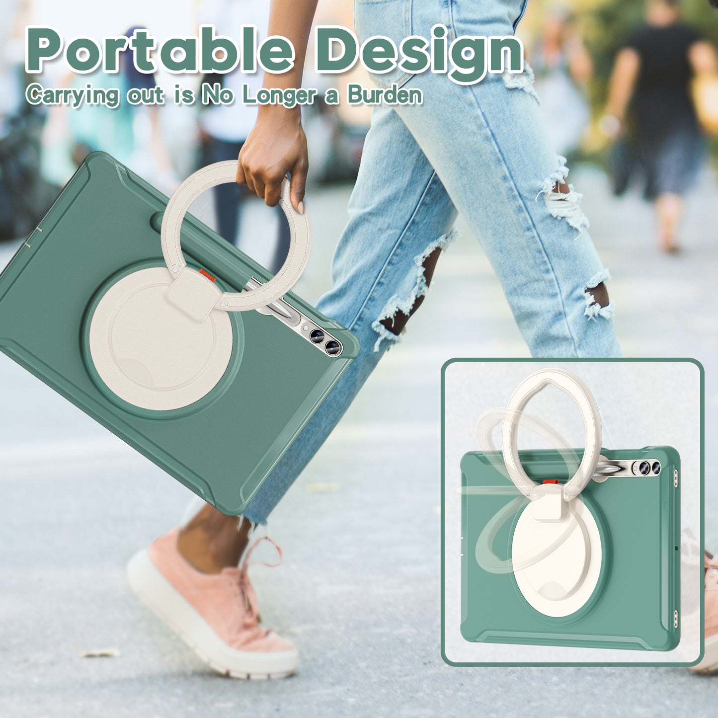 For Samsung Galaxy Tab S10+ X826 / S9 FE+ / S7+ T970 / Tab S7 FE T730 / Tab S8+ X800 / Tab S9+ X810 Case PC+TPU Rotating Kickstand Tablet Cover with Pen Holder - Emerald Green