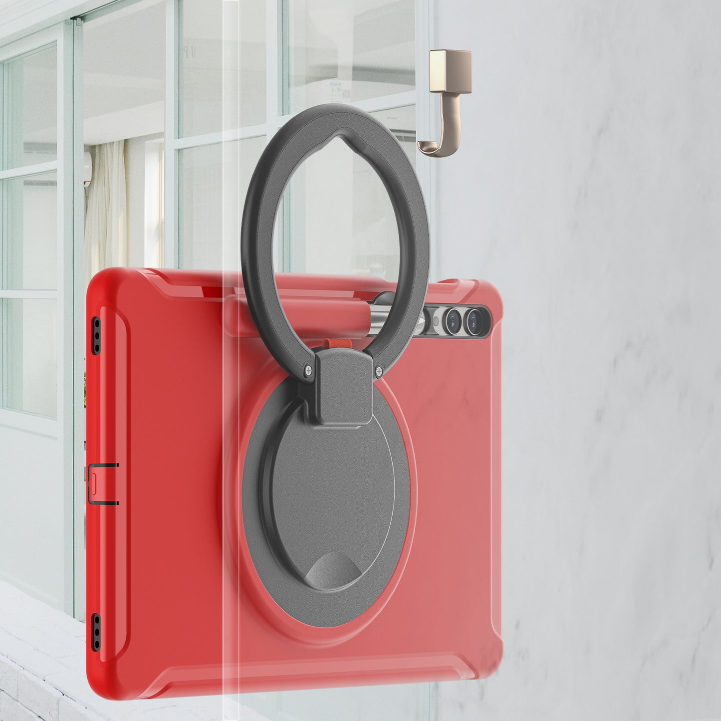 For Samsung Galaxy Tab S10+ X826 / S9 FE+ / S7+ T970 / Tab S7 FE T730 / Tab S8+ X800 / Tab S9+ X810 Case PC+TPU Rotating Kickstand Tablet Cover with Pen Holder - Red