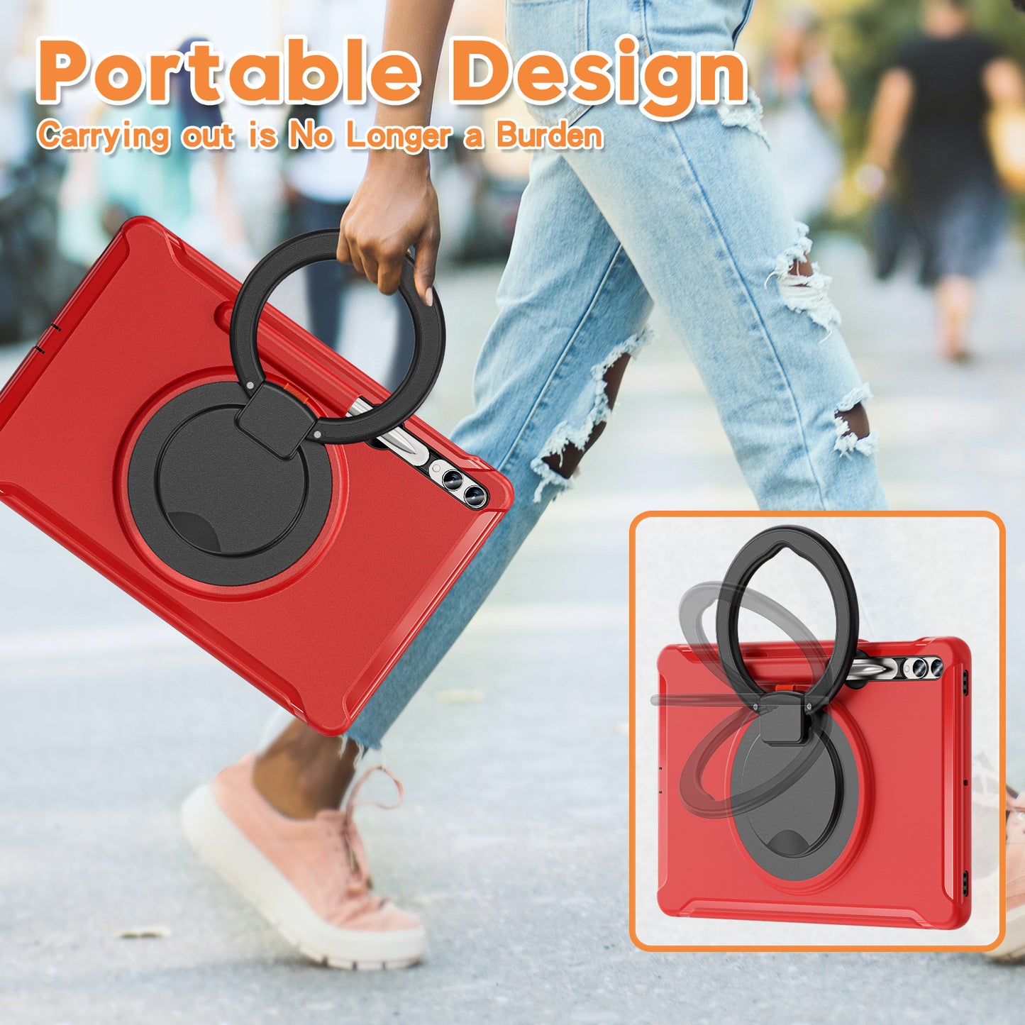 For Samsung Galaxy Tab S10+ X826 / S9 FE+ / S7+ T970 / Tab S7 FE T730 / Tab S8+ X800 / Tab S9+ X810 Case PC+TPU Rotating Kickstand Tablet Cover with Pen Holder - Red