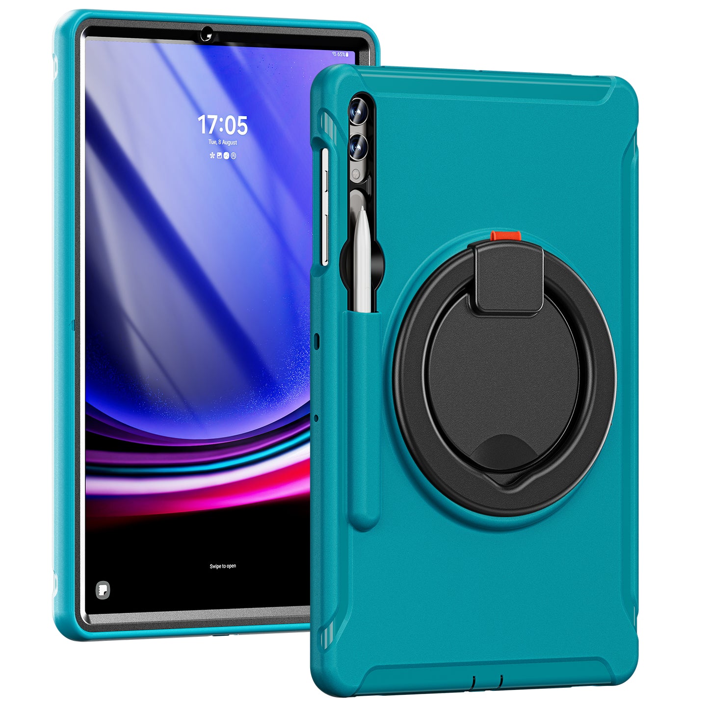For Samsung Galaxy Tab S10+ X826 / S9 FE+ / S7+ T970 / Tab S7 FE T730 / Tab S8+ X800 / Tab S9+ X810 Case PC+TPU Rotating Kickstand Tablet Cover with Pen Holder - Blue