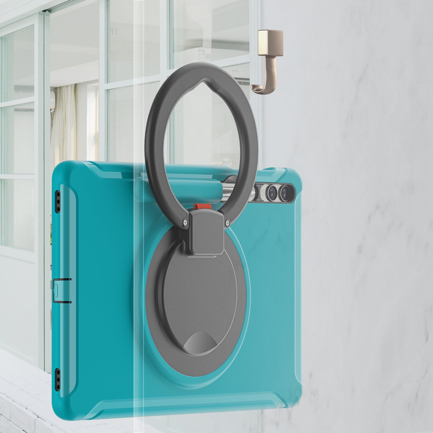 For Samsung Galaxy Tab S10+ X826 / S9 FE+ / S7+ T970 / Tab S7 FE T730 / Tab S8+ X800 / Tab S9+ X810 Case PC+TPU Rotating Kickstand Tablet Cover with Pen Holder - Blue