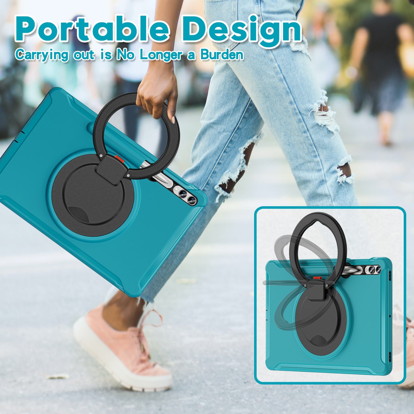 For Samsung Galaxy Tab S10+ X826 / S9 FE+ / S7+ T970 / Tab S7 FE T730 / Tab S8+ X800 / Tab S9+ X810 Case PC+TPU Rotating Kickstand Tablet Cover with Pen Holder - Blue