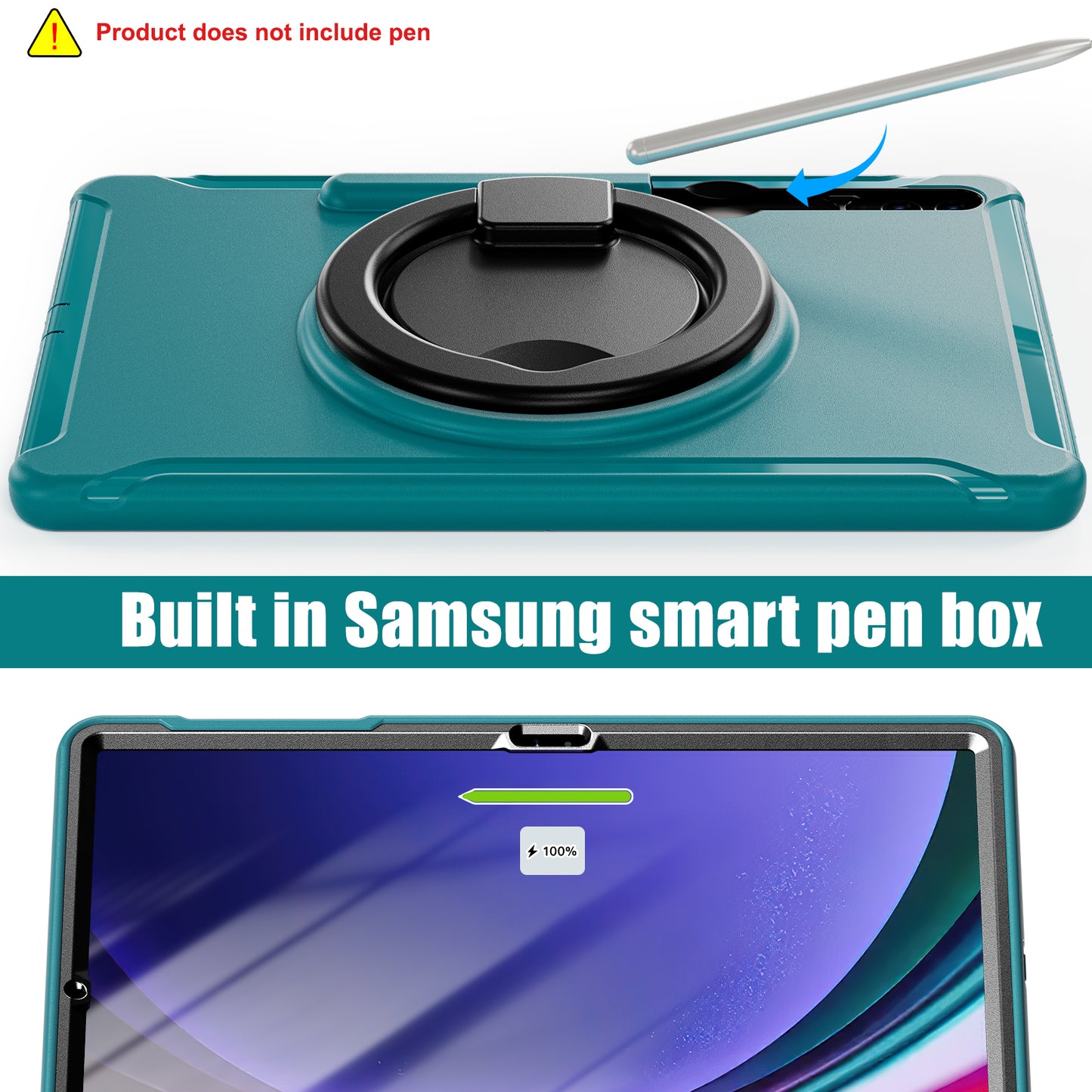 For Samsung Galaxy Tab S10+ X826 / S9 FE+ / S7+ T970 / Tab S7 FE T730 / Tab S8+ X800 / Tab S9+ X810 Case PC+TPU Rotating Kickstand Tablet Cover with Pen Holder - Blue