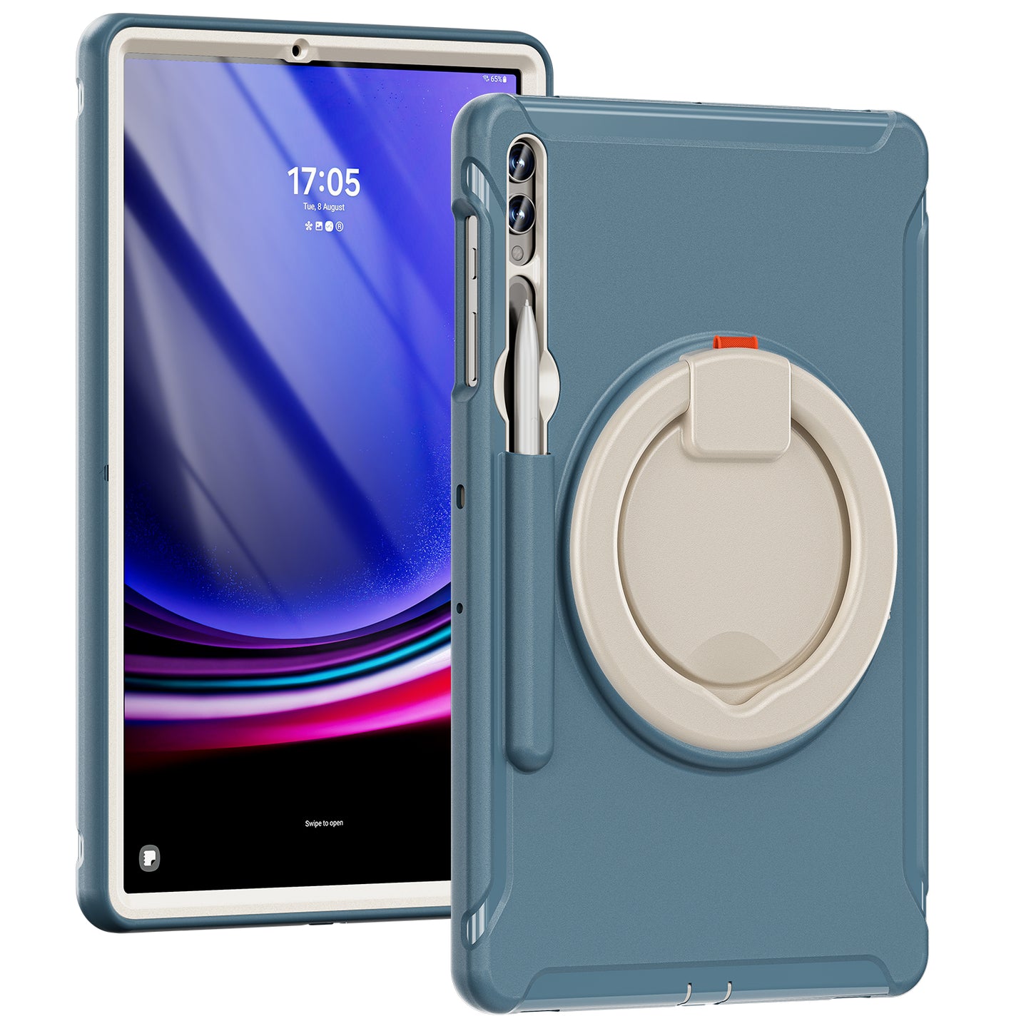 For Samsung Galaxy Tab S10+ X826 / S9 FE+ / S7+ T970 / Tab S7 FE T730 / Tab S8+ X800 / Tab S9+ X810 Case PC+TPU Rotating Kickstand Tablet Cover with Pen Holder - Cornflower Blue