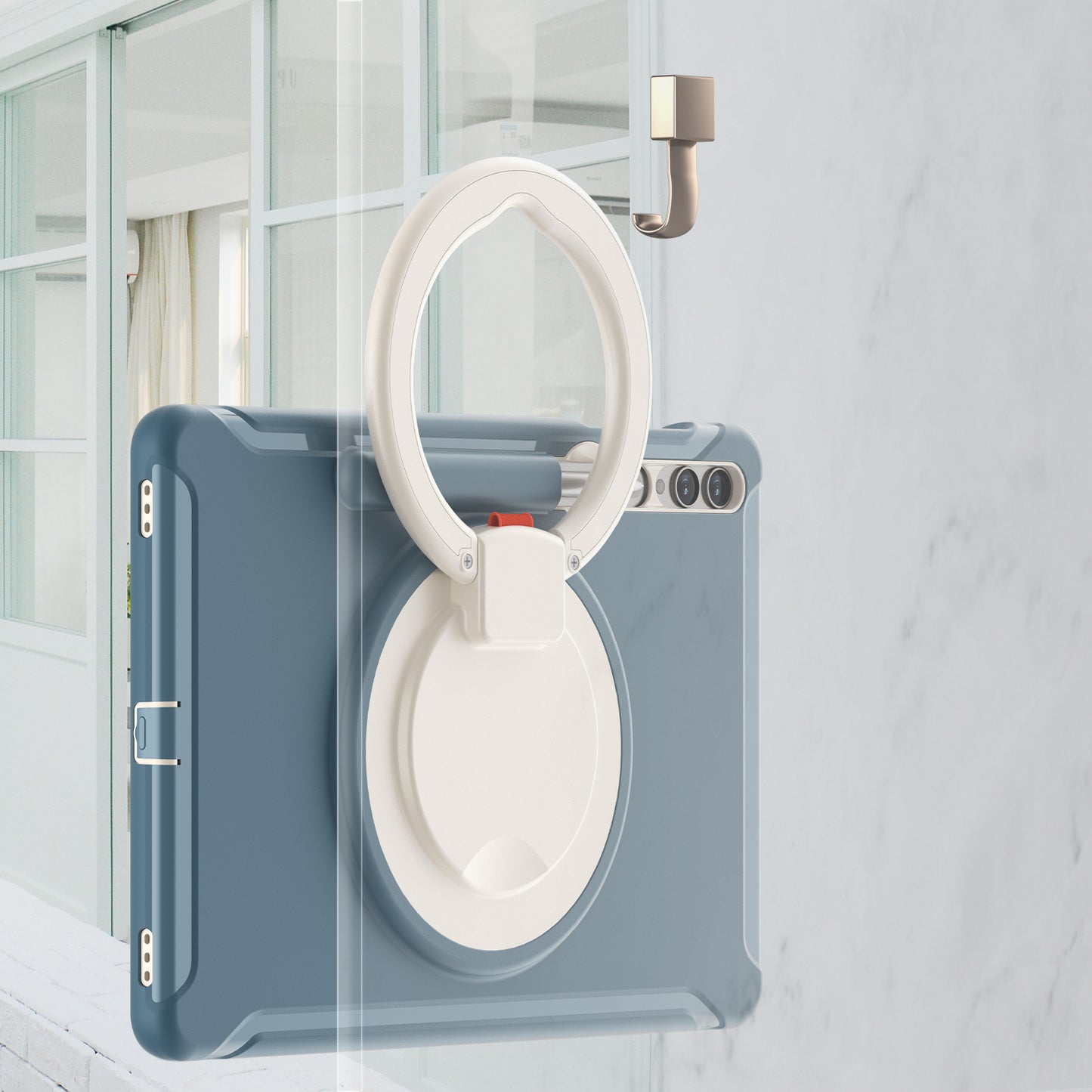 For Samsung Galaxy Tab S10+ X826 / S9 FE+ / S7+ T970 / Tab S7 FE T730 / Tab S8+ X800 / Tab S9+ X810 Case PC+TPU Rotating Kickstand Tablet Cover with Pen Holder - Cornflower Blue