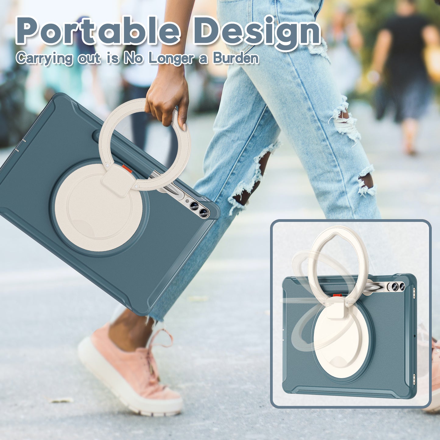 For Samsung Galaxy Tab S10+ X826 / S9 FE+ / S7+ T970 / Tab S7 FE T730 / Tab S8+ X800 / Tab S9+ X810 Case PC+TPU Rotating Kickstand Tablet Cover with Pen Holder - Cornflower Blue