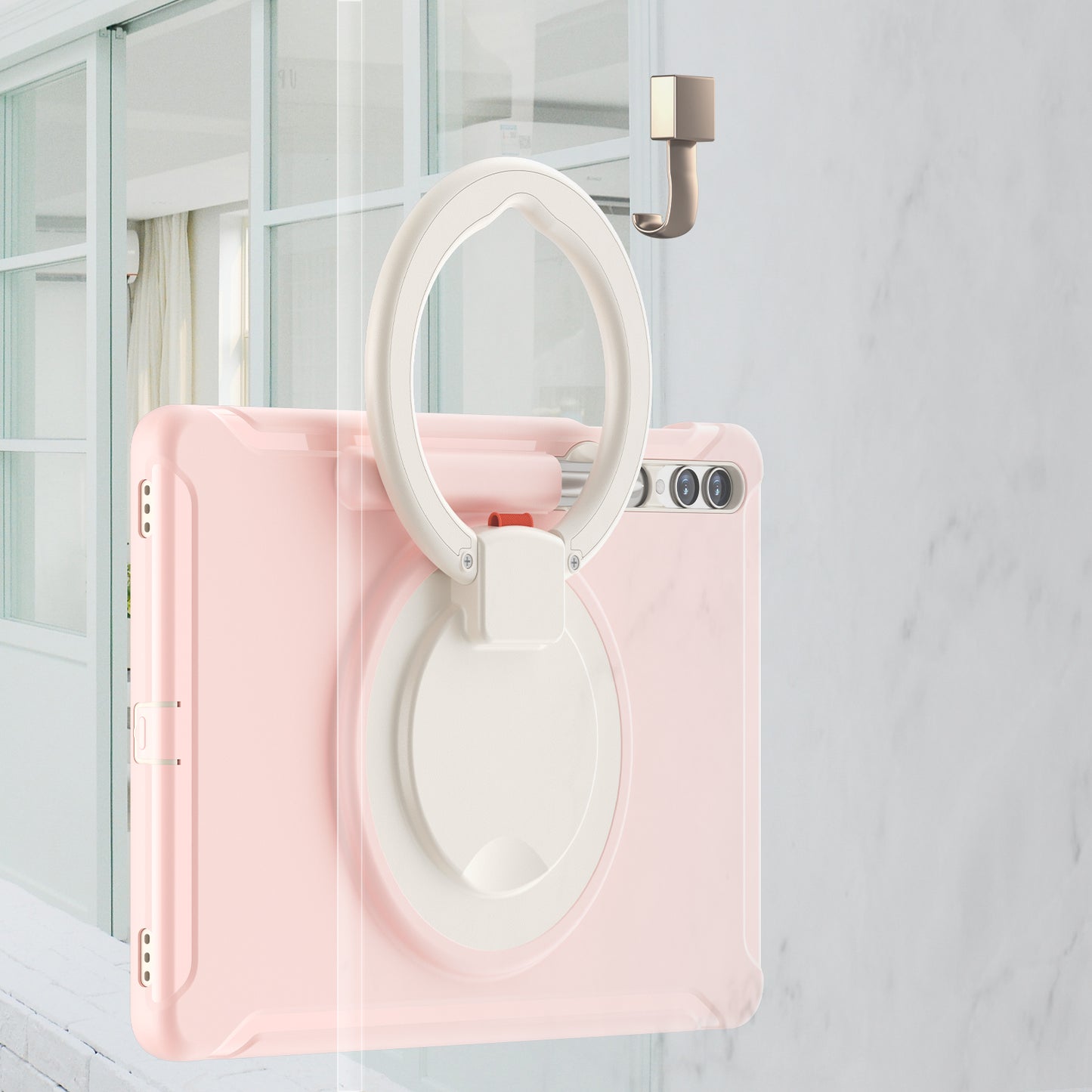 For Samsung Galaxy Tab S10+ X826 / S9 FE+ / S7+ T970 / Tab S7 FE T730 / Tab S8+ X800 / Tab S9+ X810 Case PC+TPU Rotating Kickstand Tablet Cover with Pen Holder - Cherry Blossoms Pink