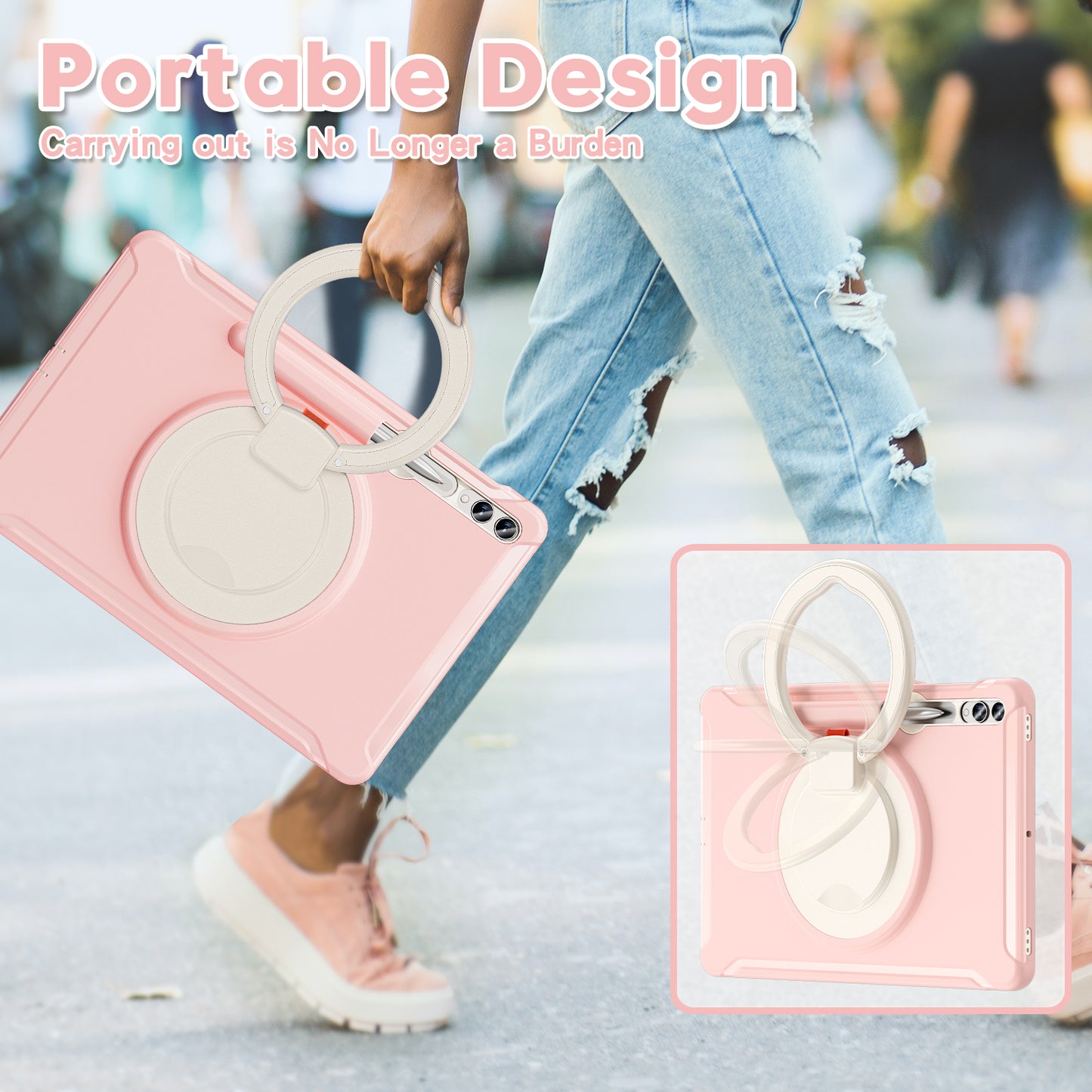For Samsung Galaxy Tab S10+ X826 / S9 FE+ / S7+ T970 / Tab S7 FE T730 / Tab S8+ X800 / Tab S9+ X810 Case PC+TPU Rotating Kickstand Tablet Cover with Pen Holder - Cherry Blossoms Pink