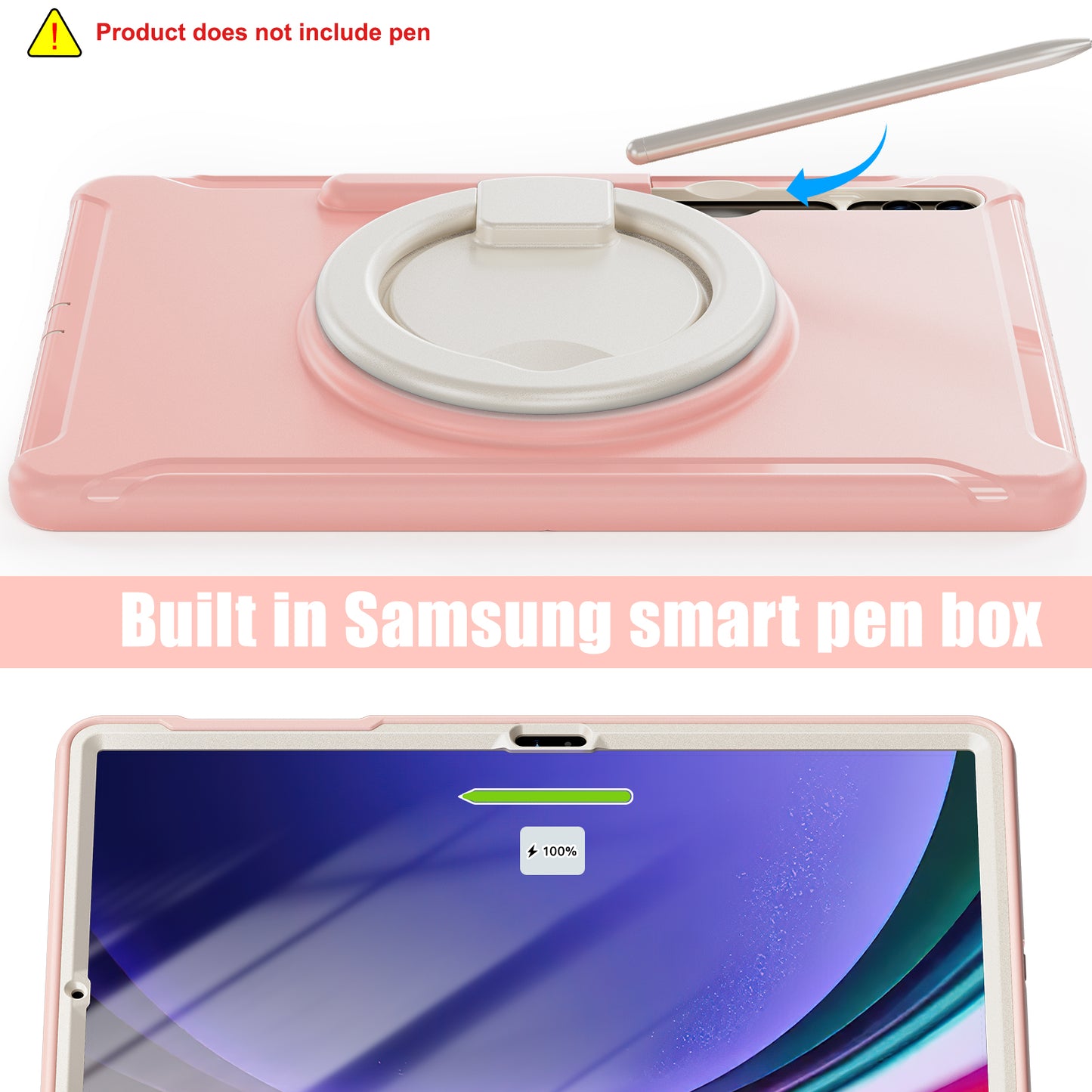 For Samsung Galaxy Tab S10+ X826 / S9 FE+ / S7+ T970 / Tab S7 FE T730 / Tab S8+ X800 / Tab S9+ X810 Case PC+TPU Rotating Kickstand Tablet Cover with Pen Holder - Cherry Blossoms Pink