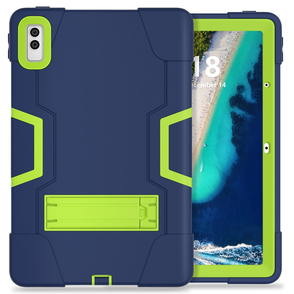 Kickstand Tablet Case for Lenovo Tab M10 5G , Robot Style Dual Color Silicone + PC Anti-drop Cover - Navy Blue / Yellow Green