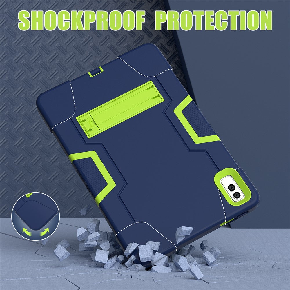 Kickstand Tablet Case for Lenovo Tab M10 5G , Robot Style Dual Color Silicone + PC Anti-drop Cover - Navy Blue / Yellow Green