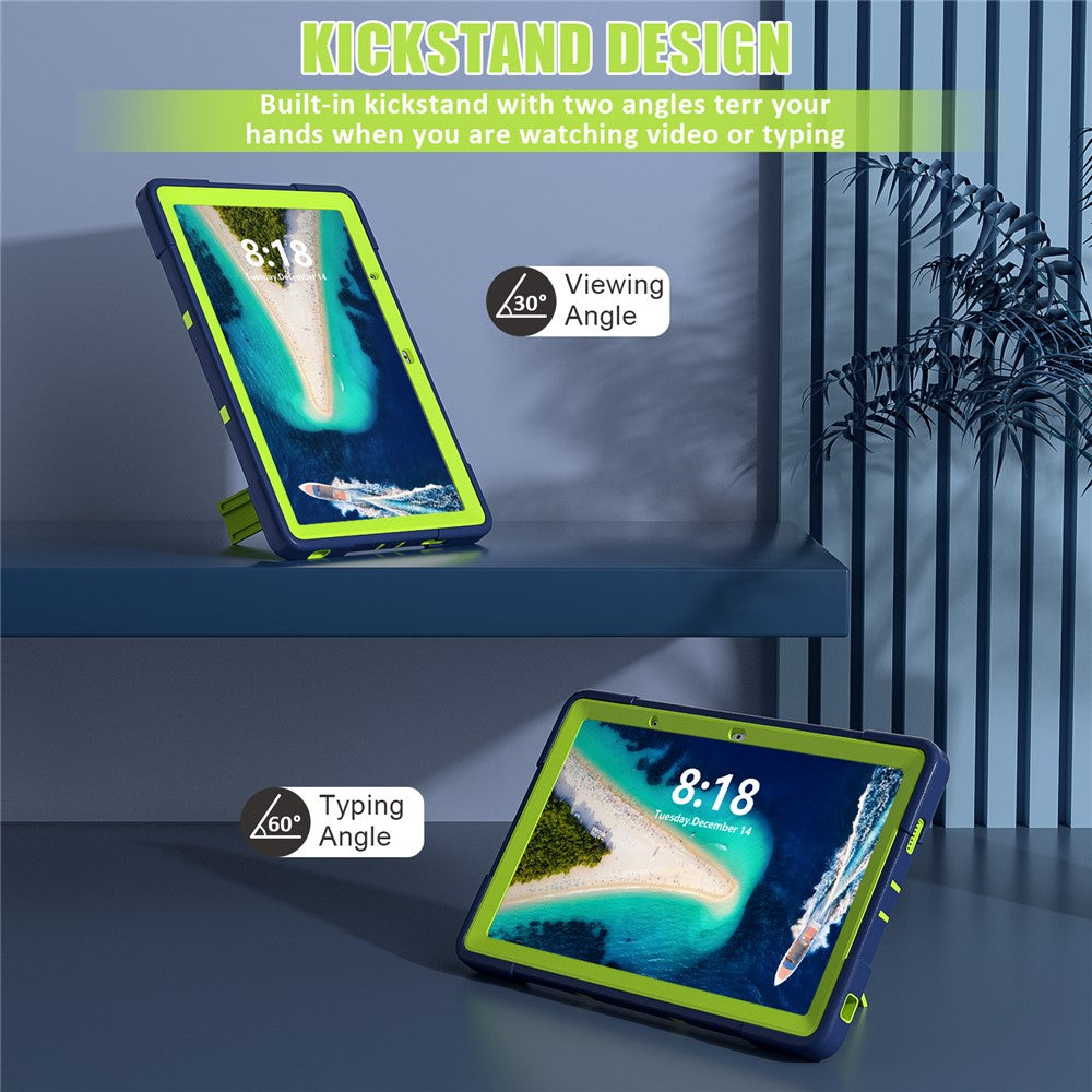 Kickstand Tablet Case for Lenovo Tab M10 5G , Robot Style Dual Color Silicone + PC Anti-drop Cover - Navy Blue / Yellow Green