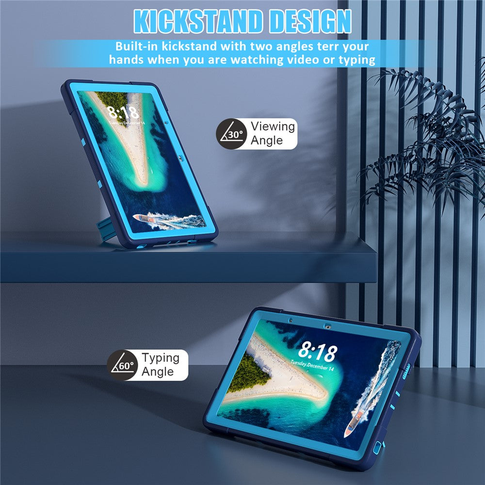 Kickstand Tablet Case for Lenovo Tab M10 5G , Robot Style Dual Color Silicone + PC Anti-drop Cover - Navy Blue / Blue