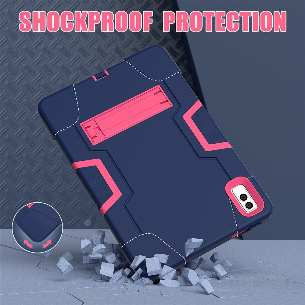 Kickstand Tablet Case for Lenovo Tab M10 5G , Robot Style Dual Color Silicone + PC Anti-drop Cover - Navy Blue / Rose Red