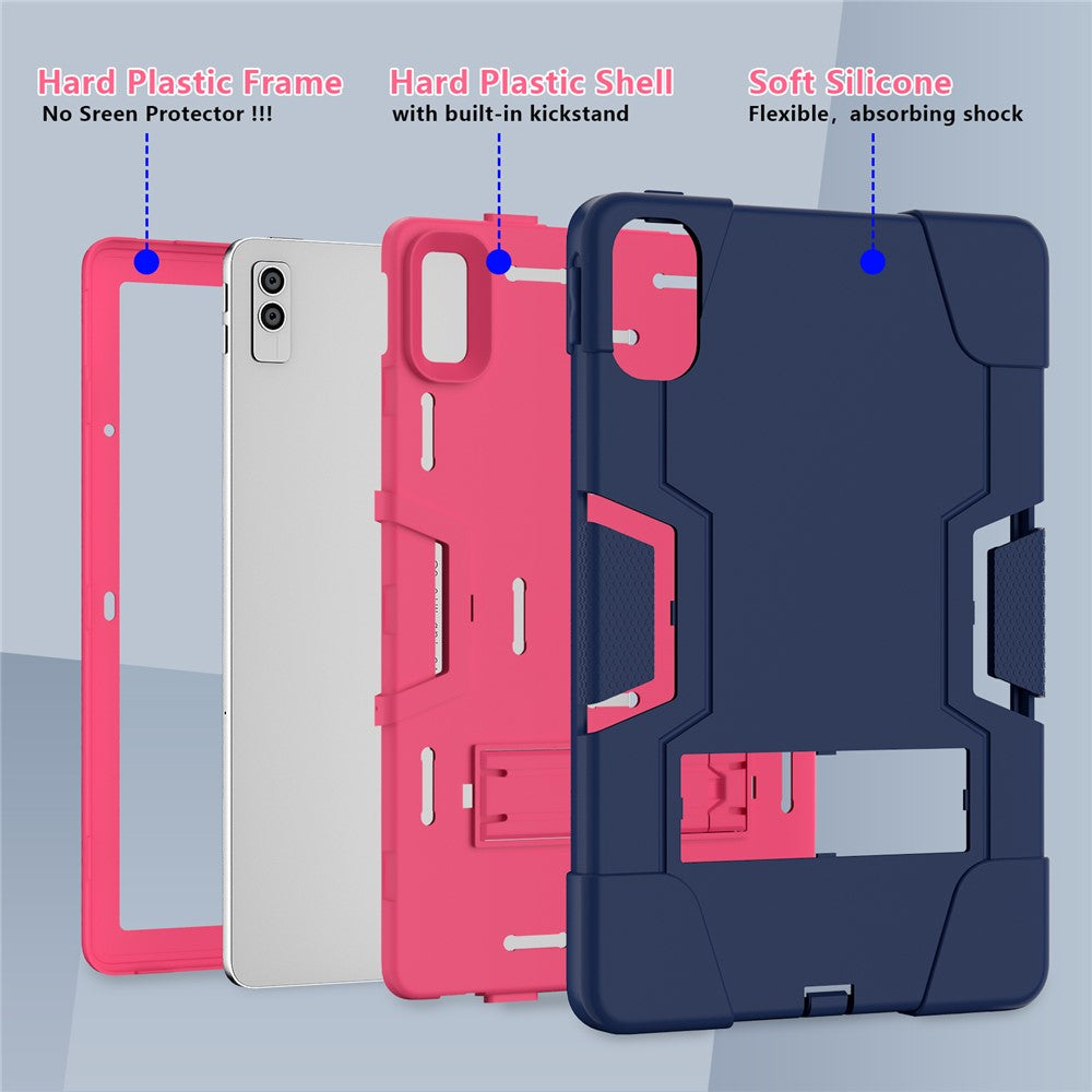 Kickstand Tablet Case for Lenovo Tab M10 5G , Robot Style Dual Color Silicone + PC Anti-drop Cover - Navy Blue / Rose Red