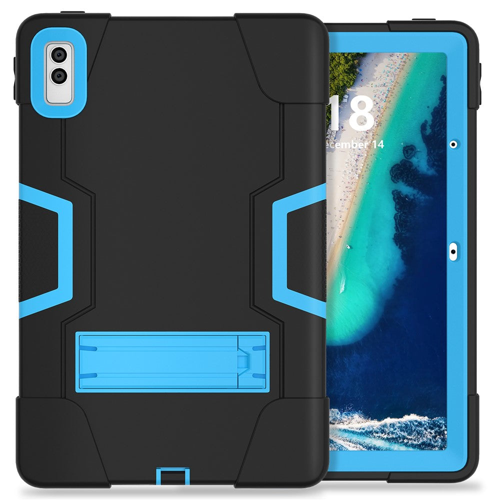 Kickstand Tablet Case for Lenovo Tab M10 5G , Robot Style Dual Color Silicone + PC Anti-drop Cover - Black / Blue