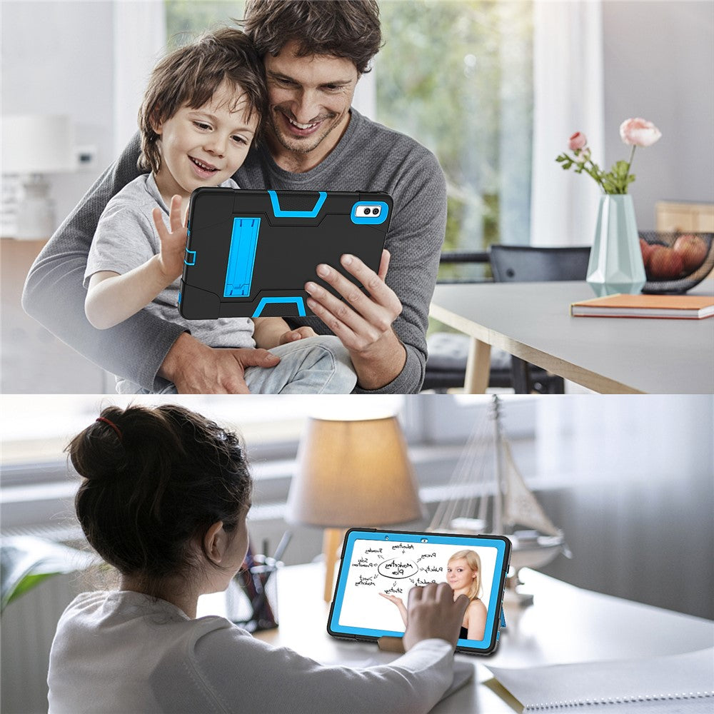 Kickstand Tablet Case for Lenovo Tab M10 5G , Robot Style Dual Color Silicone + PC Anti-drop Cover - Black / Blue