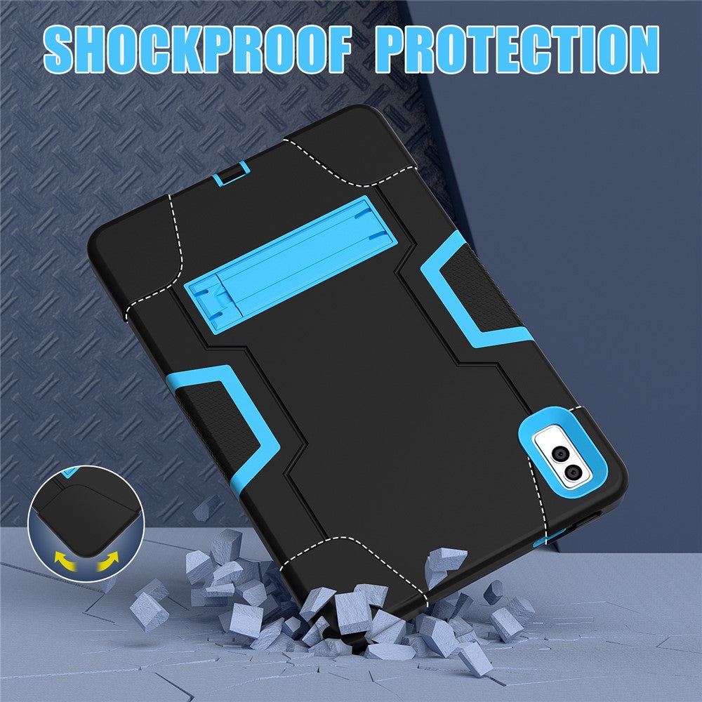Kickstand Tablet Case for Lenovo Tab M10 5G , Robot Style Dual Color Silicone + PC Anti-drop Cover - Black / Blue