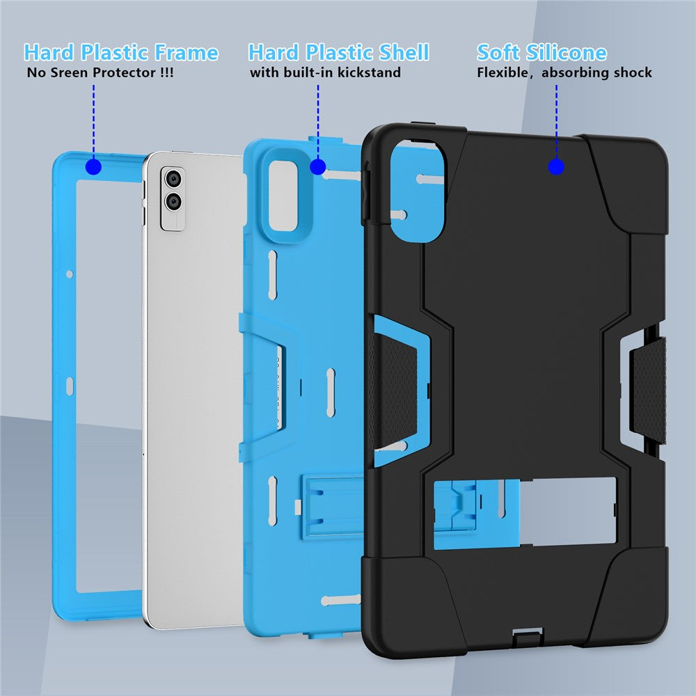 Kickstand Tablet Case for Lenovo Tab M10 5G , Robot Style Dual Color Silicone + PC Anti-drop Cover - Black / Blue