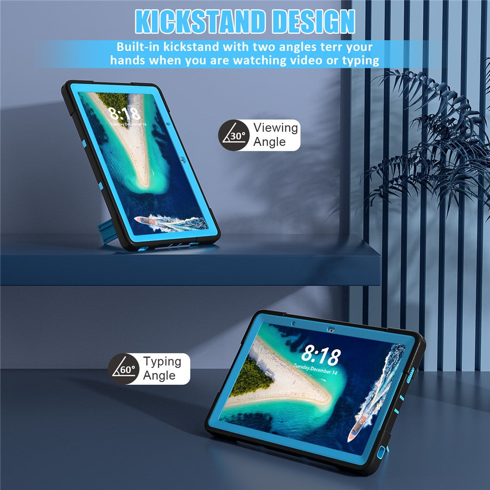Kickstand Tablet Case for Lenovo Tab M10 5G , Robot Style Dual Color Silicone + PC Anti-drop Cover - Black / Blue