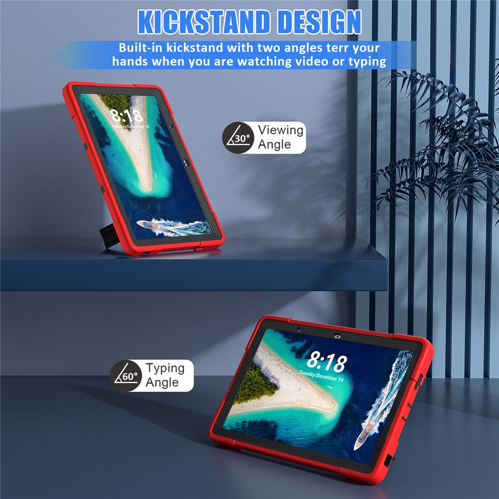 Kickstand Tablet Case for Lenovo Tab M10 5G , Robot Style Dual Color Silicone + PC Anti-drop Cover - Red / Black