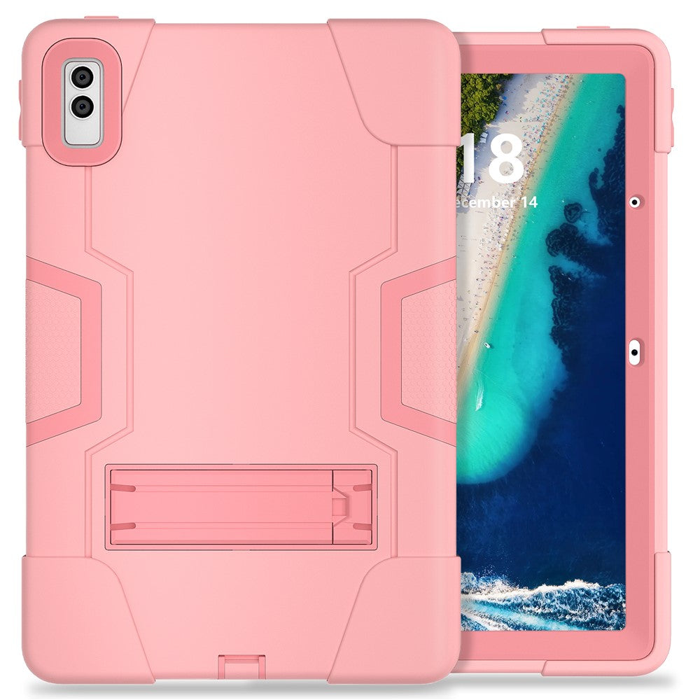Kickstand Tablet Case for Lenovo Tab M10 5G , Robot Style Dual Color Silicone + PC Anti-drop Cover - Rose Gold