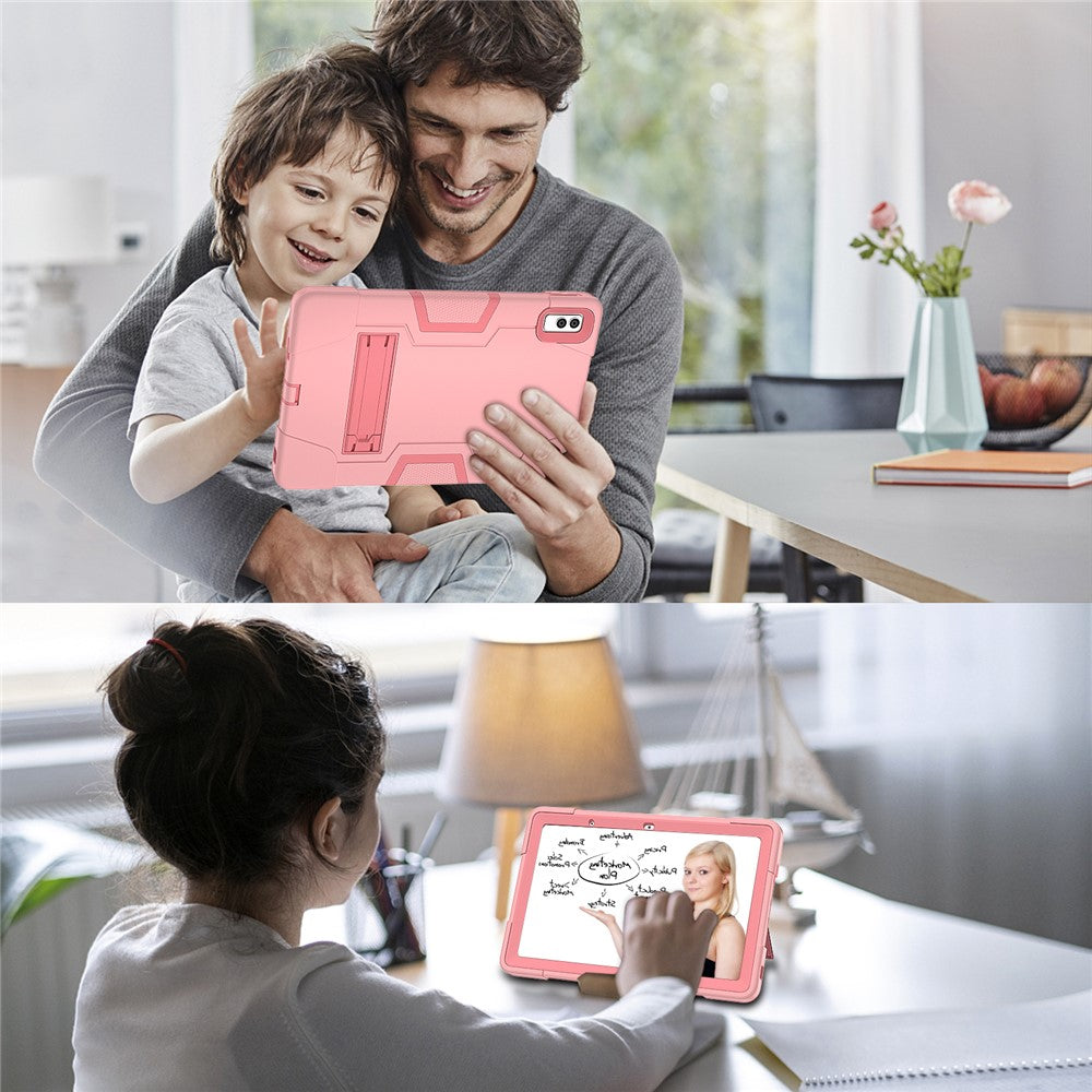 Kickstand Tablet Case for Lenovo Tab M10 5G , Robot Style Dual Color Silicone + PC Anti-drop Cover - Rose Gold