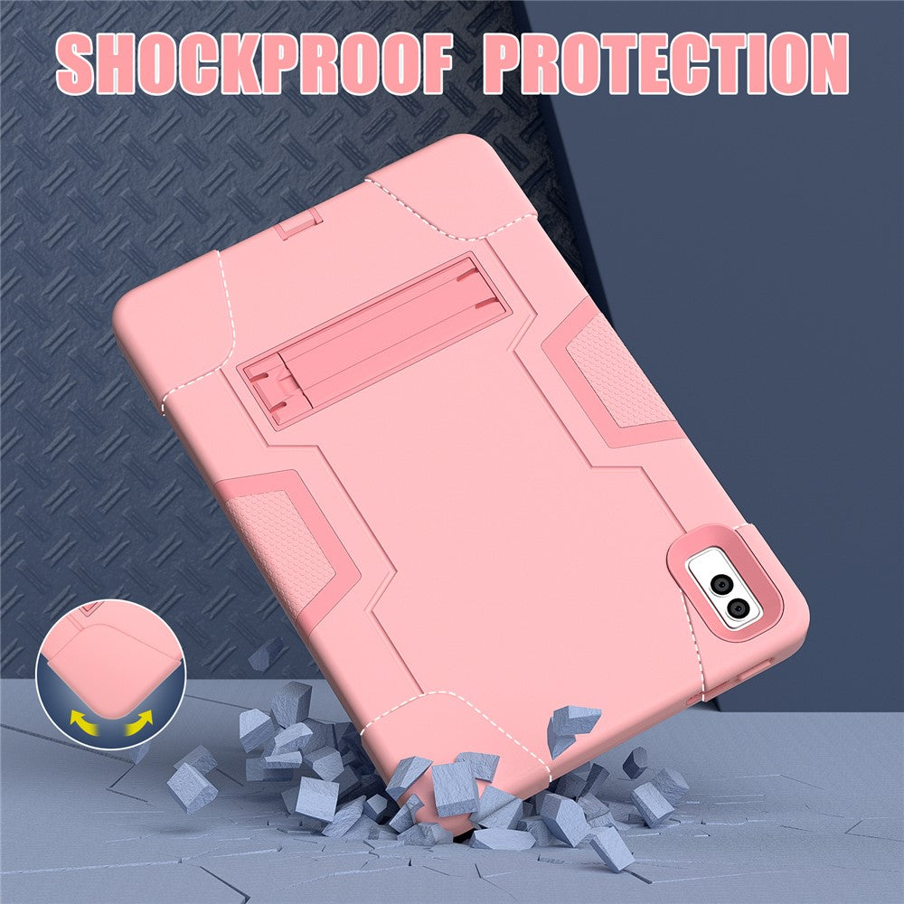 Kickstand Tablet Case for Lenovo Tab M10 5G , Robot Style Dual Color Silicone + PC Anti-drop Cover - Rose Gold