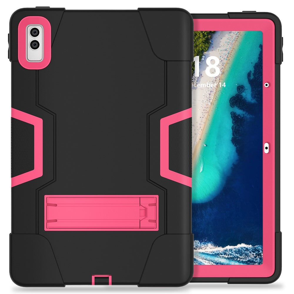 Kickstand Tablet Case for Lenovo Tab M10 5G , Robot Style Dual Color Silicone + PC Anti-drop Cover - Black / Rose Red