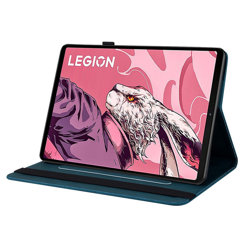 For Lenovo Legion Y700 (2023) / Tab Gen 2 Case PU Leather Imprinted Card Holder Stand Tablet Cover - Dark Blue