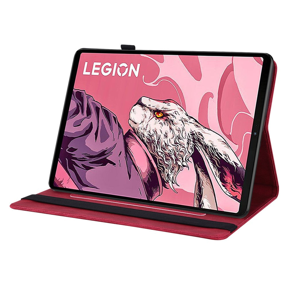 For Lenovo Legion Y700 (2023) / Tab Gen 2 Case PU Leather Imprinted Card Holder Stand Tablet Cover - Red