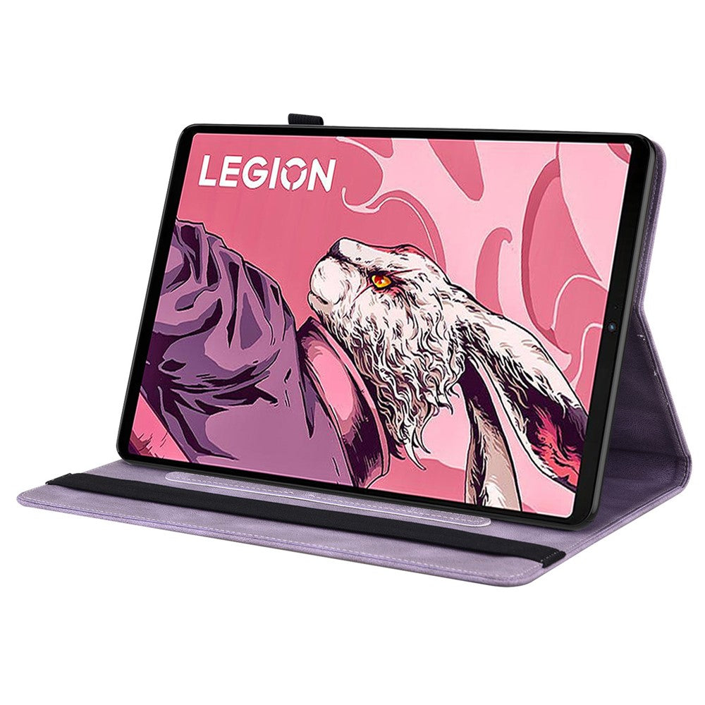 For Lenovo Legion Y700 (2023) / Tab Gen 2 Case PU Leather Imprinted Card Holder Stand Tablet Cover - Purple