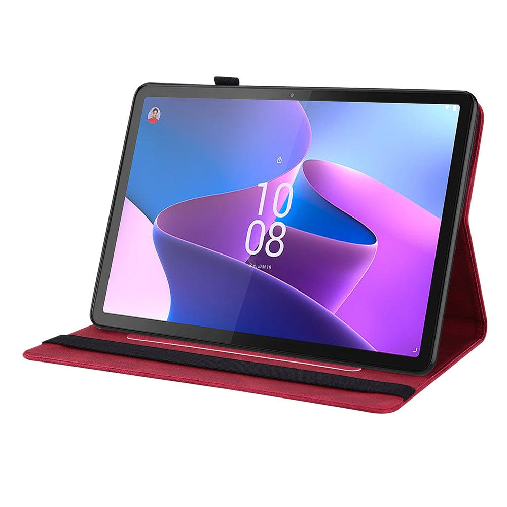 For Lenovo Tab P12 Case Butterfly Flower Imprinted PU Leather Stand Tablet Cover - Red