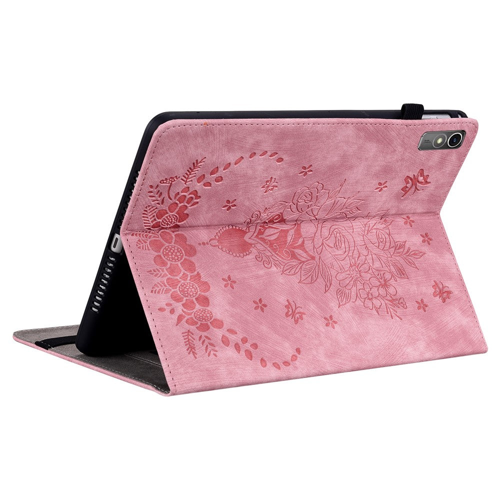 For Lenovo Tab M10 5G Leather Cover Butterfly Rose Imprinted Tablet Stand Case - Pink