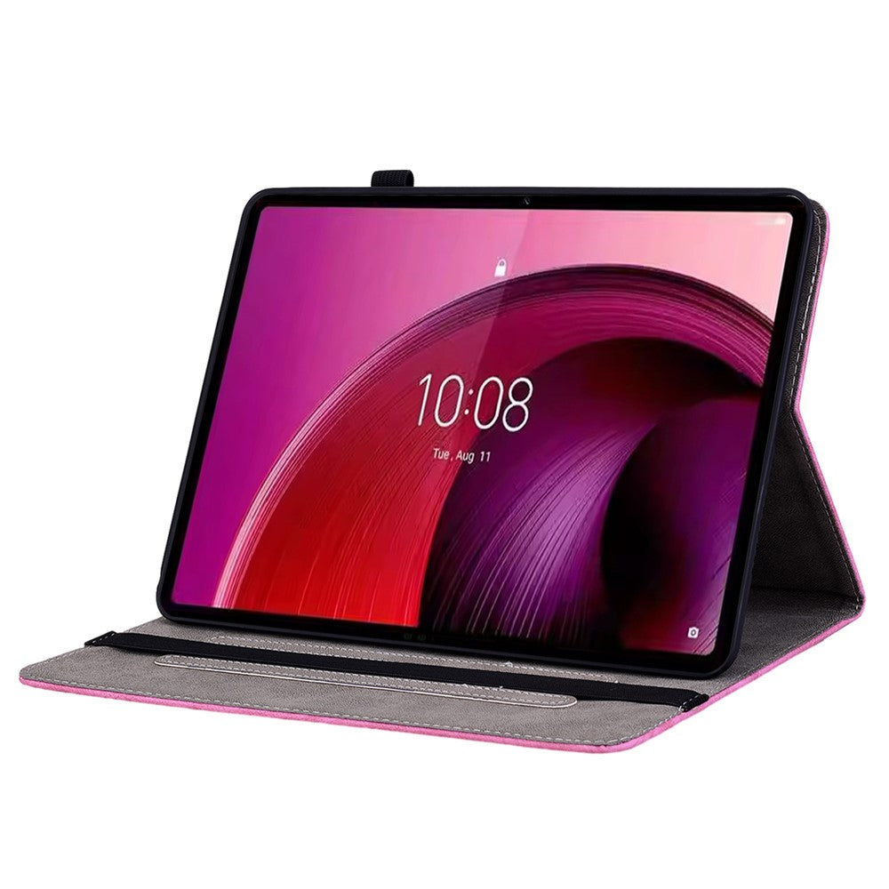 For Lenovo Tab M10 5G Leather Cover Butterfly Rose Imprinted Tablet Stand Case - Rose