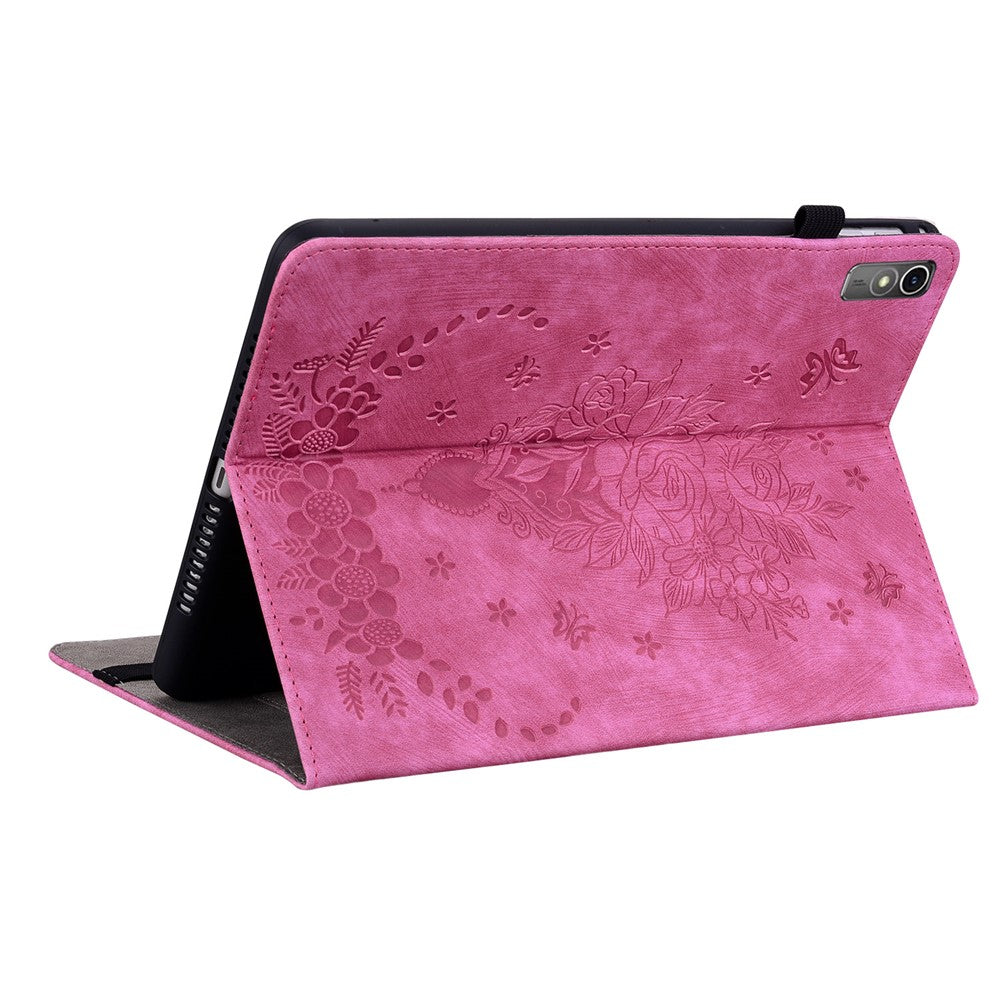For Lenovo Tab M10 5G Leather Cover Butterfly Rose Imprinted Tablet Stand Case - Rose