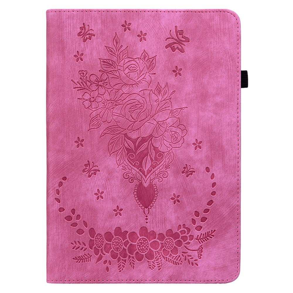 For Lenovo Tab M10 5G Leather Cover Butterfly Rose Imprinted Tablet Stand Case - Rose