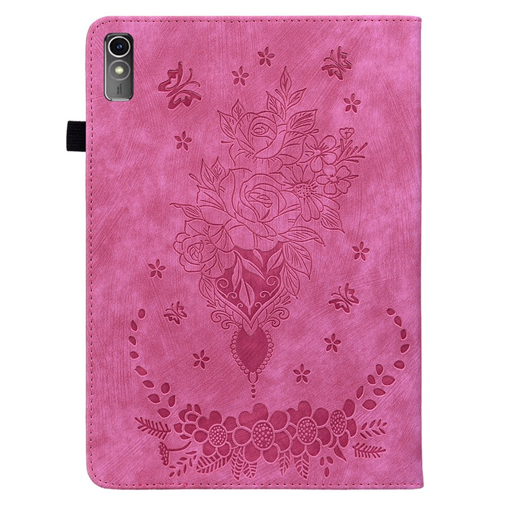 For Lenovo Tab M10 5G Leather Cover Butterfly Rose Imprinted Tablet Stand Case - Rose