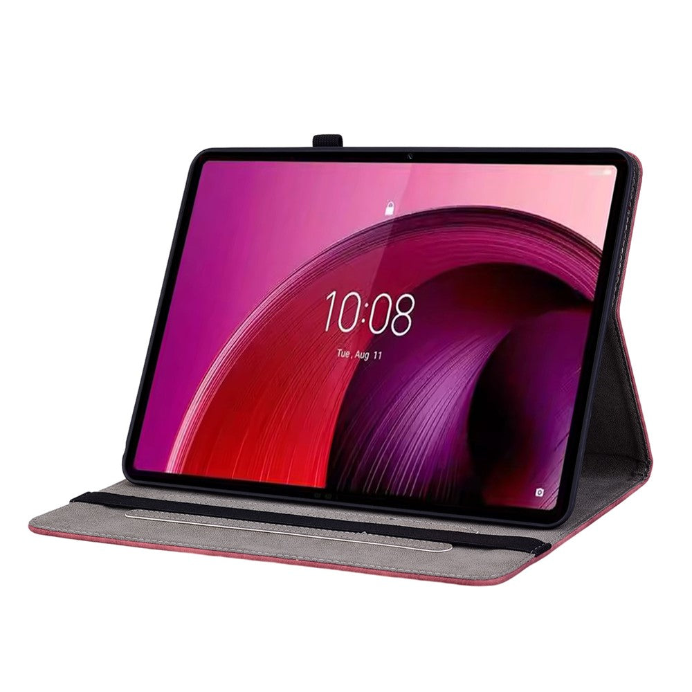 For Lenovo Tab M10 5G Leather Cover Butterfly Rose Imprinted Tablet Stand Case - Red